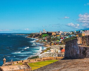 Wall Mural - High-angle shot of the colorful coastal city of San Juan in Puerto Rico