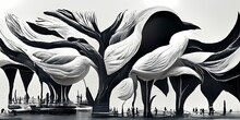 D Illustration Abstract Monochrome Landscape With A W 
