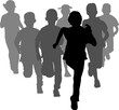 group of preschooler boys and girls running silhouettes - png transparent background