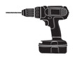 Black silhouette Illustration of a cordless drill on a white background. Repair tool. Vector illustration