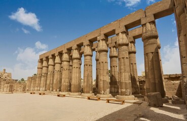 Wonderful pillars of the design of Egyptian Karnak temple in Luxor city