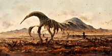 Einiosaurus Walking Across A Barren Landscape 