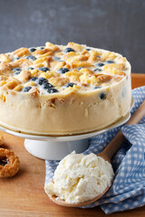 Canvas Print - Blueberry cheesecake with ladyfingers, traditional recipe.