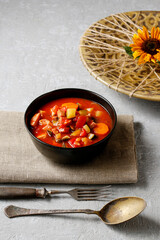 Canvas Print - Goulash soup with fresh vegetables and meat