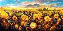 Sunflower Field On Sunset Beautiful Nature Landscape 