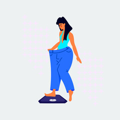 Wall Mural - woman in loose clothes after weight loss healthy lifestyle concept full length