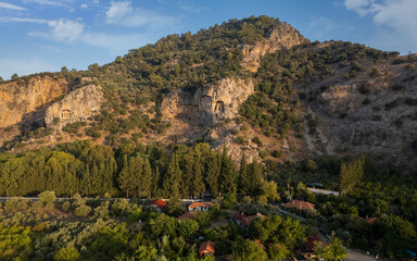 Kings tombs in the cliff face Kaunos Dalyan, Turkey.