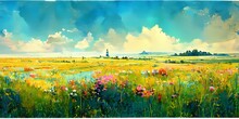 Summer Landscape Painting Wallpaper Illustration 