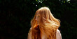 © ullision - wide panorama banner portrait of sensual sexy young beautiful redhead woman shakes her flying red hair outdoors in the sunlight against dark background