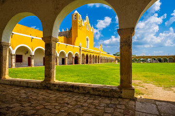 Sticker - The San Antonio franciscan monastery at the yellow city of Izamal in Mexico