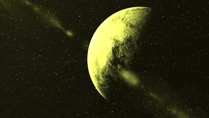 Wall Mural - black background. motion.a yellow moon in cartoon animation rotating around its axis and next to whi