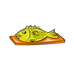 Wall Mural - Fish On Chopping Board Cartoon