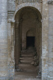 Fototapeta  - Corridor with arches in ruin of the monastery with the Abbey Jumieges, Normandy, France