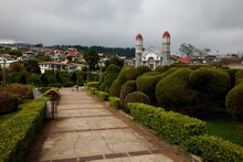 Beautiful Shot Of Zarcero Church With Front Garden In Costa Rica