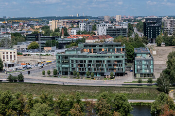 Wall Mural - Panoramic view of Vilnius old city, modern downtown and river Neris embankment. VILNIUS, LITHUANIA. 