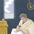 Marcus Aurelius Creating Meditations - Roman emperor and stoic philosopher thinking and writing His Diary - aka Meditations - AI Art, Stoic Quote Background