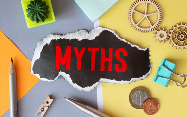 Myths word on card index paper, concept