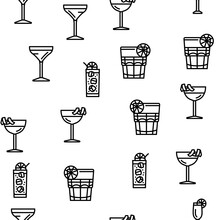 Cocktail Glass Drink Alcohol Bar Vector Seamless Pattern
