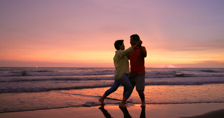 Wall Mural - silhouette elderly couple dancing