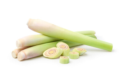 Wall Mural - Fresh lemongrass with slices isolated on white background. Clipping path