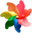 Rainbow colored pinwheel on transparent background