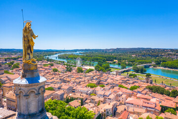 Avignon Bridge with Popes Palace and Rhone River, Pont Saint-Benezet, Provence, France.