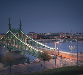 Wall Mural - Iconic bridge of Budapest, Liberty Bridge in summer at night