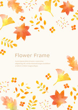 秋の水彩フレーム　紅葉や銀杏のかわいい背景