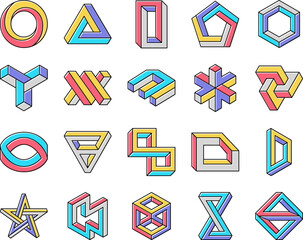 impossible geometric shape icons set vector