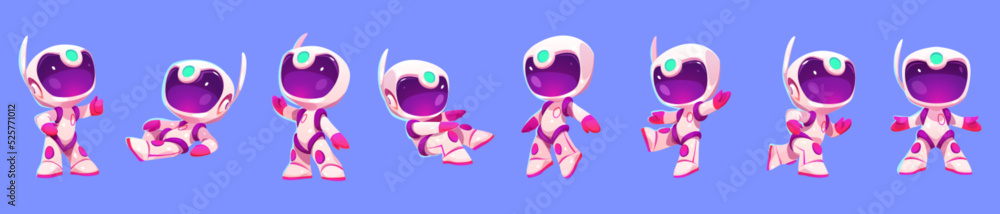 Cute little spaceman in suit and helmet in different poses. Vector ...