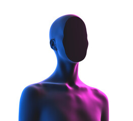 abstract creative illustration from 3d rendering of female bust figure with flat anonymous face in v