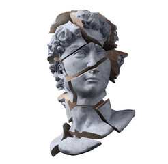 Wall Mural - Abstract illustration from 3d rendering of a marble bust of male classical sculpture head shattered into pieces.