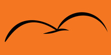Bird Flying Sillhouette In Orange Background Halloween Icon Black Bird In Orange Sky