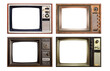 © Pituk - Old retro TV set isolated on white background. Mix four vintage televisions with blank screen.