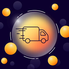 Wall Mural - Delivery truck line icon. Deliver parcels, free shipping, courier, online shopping, purchase, buy, order. Logistics concept. Glassmorphism style. Vector line icon for Business and Advertising