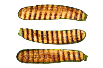 Wall Mural - Long slices of grilled zucchini isolated on white background.