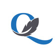 Letter Q Feather Logo Design Combined With Bird Feather Wine For Attorney, Law Symbol