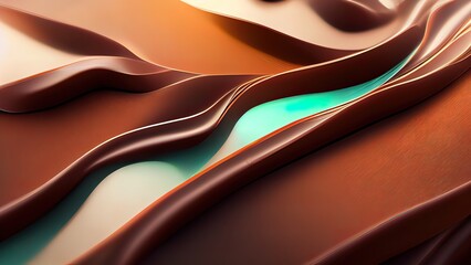 Wall Mural - liquid abstract brown and light green shape. chocolate and mint colors. 3d modern shapes wallpaper