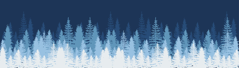Wall Mural - christmas. winter background. winter forest background. pine trees forest landscape. pine, spruce, c