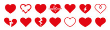 Red Heart Icon Set. Love Symbol. Heart Variations For Decoration Valentine Day. Hearts Shapes Isolated On White Background. Vector Illustration.