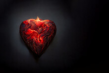 Scorching Fire In The Shape Of A Heart. Flame Symbol Of Love. An Unusual Gift For Valentine's Day. Beautiful Heart Made Of Fiery Lava