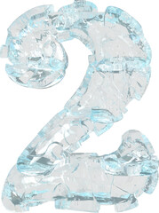 Symbol made of transparent ice. number 2