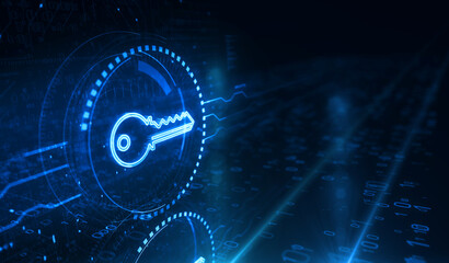 Wall Mural - Cyber security with Key symbol digital concept 3d illustration