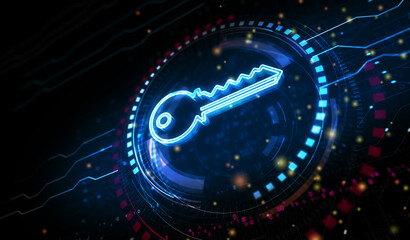 Wall Mural - Cyber security with Key symbol digital concept 3d illustration