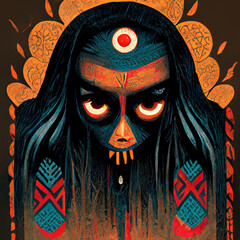 Ancient Ethnic Horror Symbols Comic Style Clipart Illustrasyon 