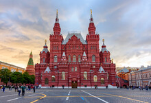 State Historical Museum On Red Square At Sunset, Moscow, Russia