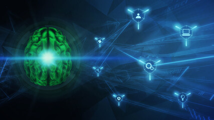 Wall Mural - brain, a.i. 3d rendering graphics, concept. a futuristic technology and science composition template