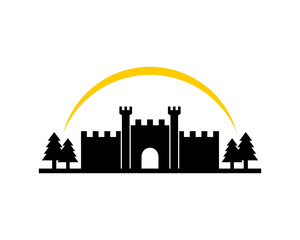 Sticker - Fortress silhouette with pine tree and sun swoosh on the top