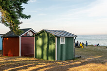 Sweden, Ahus – August 4, 2022: Little Cozy Wooden House On A Beach In Sweden.