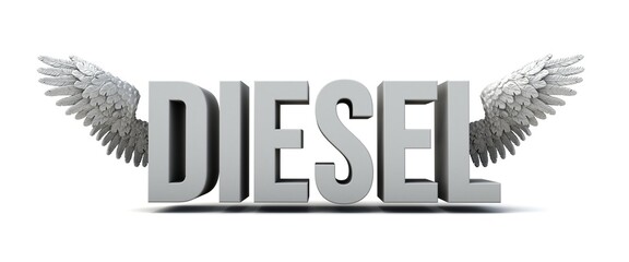 3D illustration of diesel text with wings